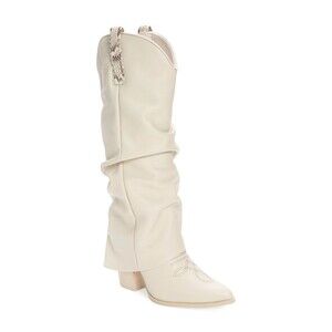 Steve Madden Women's Lassy Cuffed Western Boots Leather Bone NIB SZ 8